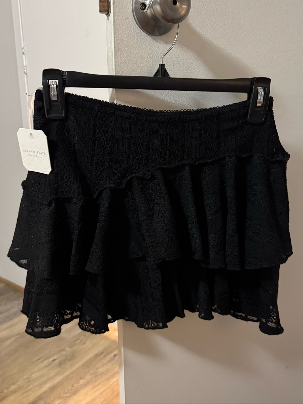 Altar'd State Black Tiered Lace Mini Skort